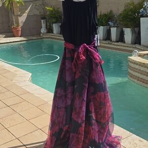 Elegant Black and Pink Floral Gown NEW